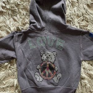 Butter Gray hoodie with rhinestone peace sign bear
